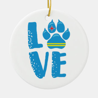 LOVE PAW (blauwe letters) - sierlijk Keramisch Ornament