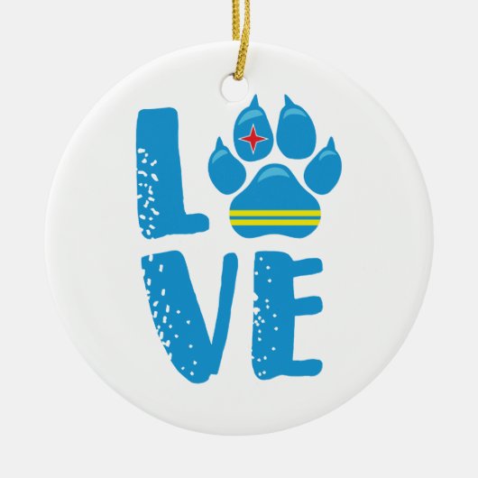 LOVE PAW (blauwe letters) - sierlijk Keramisch Ornament (Voorkant)