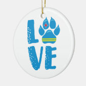 LOVE PAW (blauwe letters) - sierlijk Keramisch Ornament (Links)