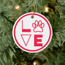 Love Paw Bright Red en White Ceramic Ornament