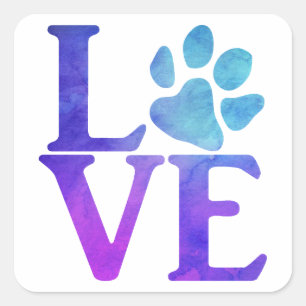 Love Paw Classic Blauw en Paarse Vierkante Sticker