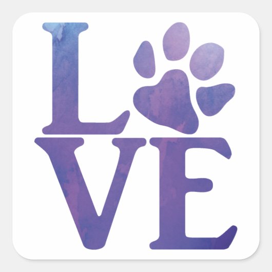 Love Paw Classic Paarse Vierkante Sticker (Voorkant)