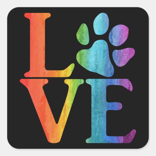 Love Paw Classic regenboog Vierkante Sticker (Voorkant)
