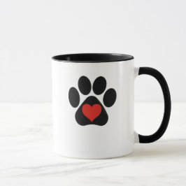Love Paw Print met rood hart Mok