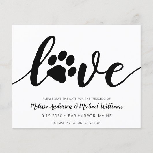 Love Paw Print Wedding Save the Date Briefkaart (Voorkant)