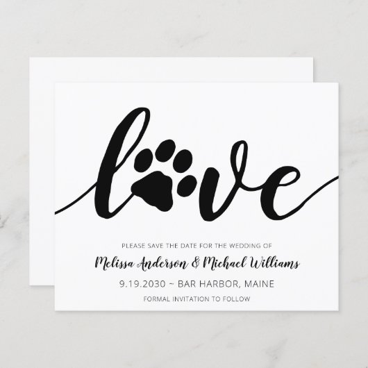 Love Paw Print Wedding Save the Date Invitation (Voorkant / Achterkant)