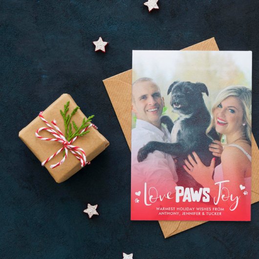Love Paws Joy - Red & White - Pets Kerstfoto Feestdagenkaart