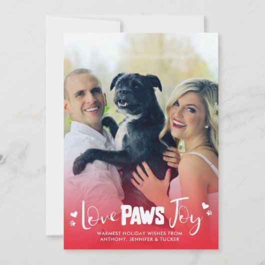 Love Paws Joy - Red & White - Pets Kerstfoto Feestdagenkaart (Voorkant)