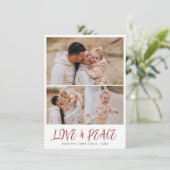 Love & Peace 3 Photo Collage Kerstfeestdag Feestdagenkaart (Staand voorkant)