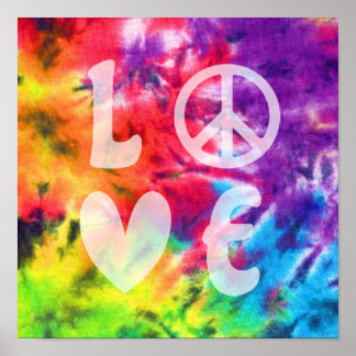 Love Peace Abstract Bright Rainbow Batik Tie Poster