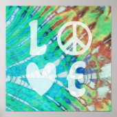 Love Peace Abstract Hippie Boho Blauwgroen Batik T Poster (Voorkant)