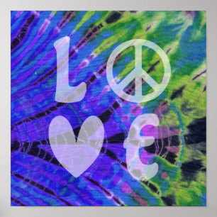 Love Peace Abstract Peacock Blue Green Blauwgroen  Poster