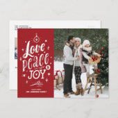Love Peace and Joy Lettering Red Photo Kerstmis Feestdagenkaart (Voorkant / Achterkant)