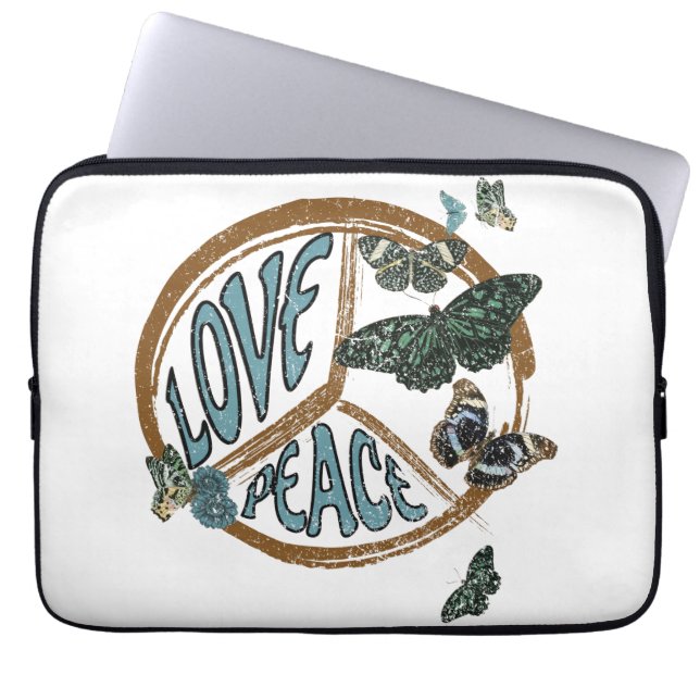 Love Peace Butterflies  Summer Hippie Laptop Sleeve (Voorkant)