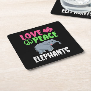 Love Peace Elephants Schattigee dierentuin Dieren Kartonnen Onderzetters