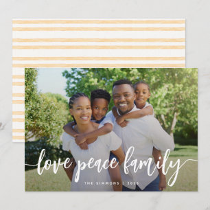 Love Peace Family Modern Brush Script Photo Feestdagenkaart