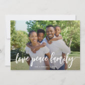 Love Peace Family Modern Brush Script Photo Feestdagenkaart (Voorkant)