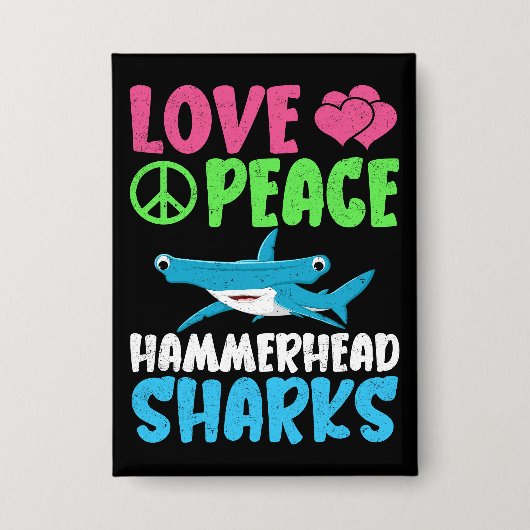 Love Peace Hammerhead Sharks Schattige Zee Animals Button (Voorkant)