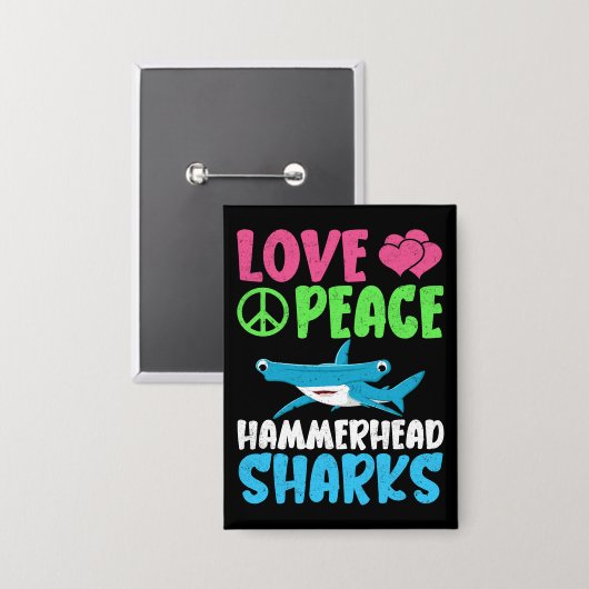Love Peace Hammerhead Sharks Schattige Zee Animals Button (Voorkant / Achterkant)