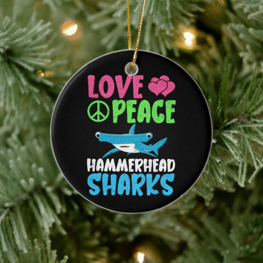 Love Peace Hammerhead Sharks Schattige Zee Animals Keramisch Ornament (Boom)