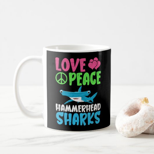 Love Peace Hammerhead Sharks Schattige Zee Animals Koffiemok (Met donut)
