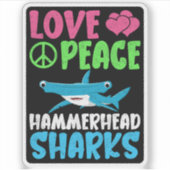 Love Peace Hammerhead Sharks Schattige Zee Animals Sticker (Voorkant)