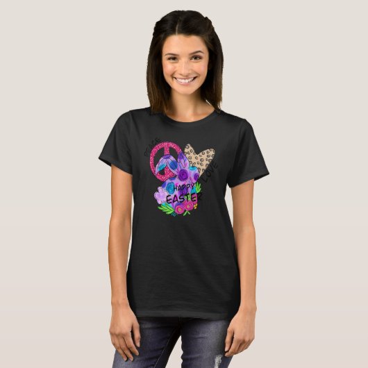 Love Peace Happy Easter Girls Women Christelijk Je T-shirt (Voorkant volledig)