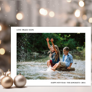 Love Peace Hope   Minimale Happy Nieuwjaarsfoto Feestdagenkaart