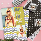 Love Peace Joy and Merry Wishes Chevron Mod Photo Feestdagenkaart