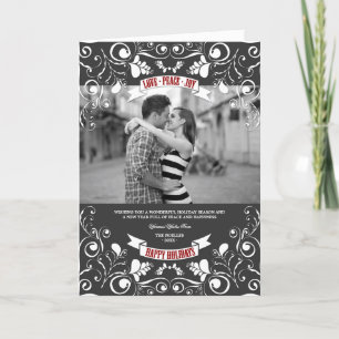 Love Peace Joy Art Nouveau Floral Flourish Foto Feestdagen Kaart