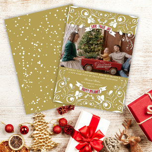 Love Peace Joy Art Nouveau Floral Flourish Foto Feestdagenkaart