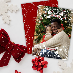 Love Peace Joy Art Nouveau Floral Flourish Foto Feestdagenkaart