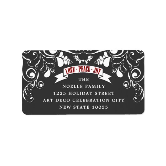 Love Peace Joy Art Nouveau Floral Holiday Adres Etiket (Voorkant)