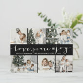 Love Peace Joy Black Band Modern 6 Photo Collage Feestdagenkaart (Staand voorkant)