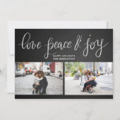 Love Peace Joy Chalkboard Holiday Script Two Photo Feestdagenkaart (Voorkant)