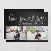 Love Peace Joy Chalkboard Holiday Script Two Photo Feestdagenkaart (Voorkant / Achterkant)