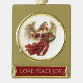 Love Peace Joy Christmas Angel Verguld Banner Ornament (Voorkant)