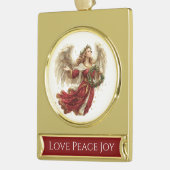 Love Peace Joy Christmas Angel Verguld Banner Ornament (Links)