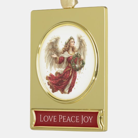Love Peace Joy Christmas Angel Verguld Banner Ornament (Links)