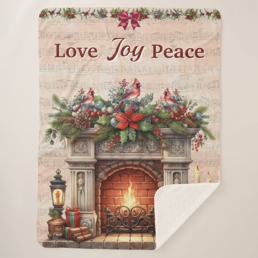 Love, Peace, Joy: Cozy Sherpa Blanket Sherpa Deken (Voorkant)