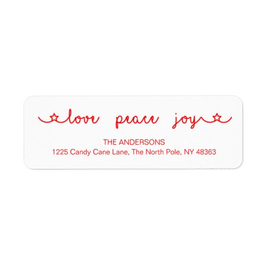 Love Peace Joy Cute Red-kerstterugzendadres Etiket (Voorkant)
