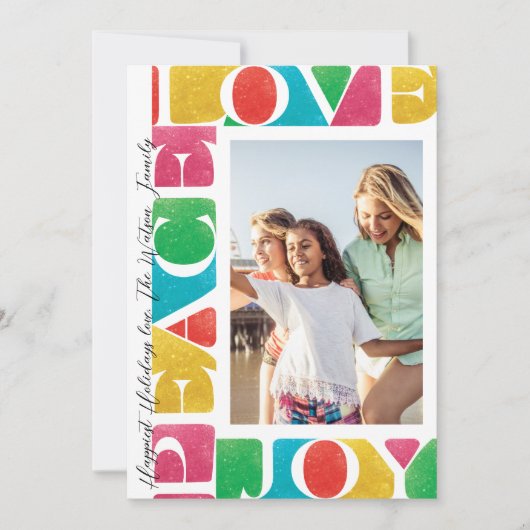LOVE PEACE JOY één foto modern kerst lijst Feestdagenkaart (Voorkant)