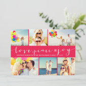 Love Peace Joy Fuchsia Band Modern Photo Collage Feestdagenkaart (Staand voorkant)