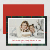"Love, Peace & Joy" Geruite Kerstkaart (Voorkant / Achterkant)