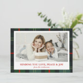 "Love, Peace & Joy" Geruite Kerstkaart (Staand voorkant)