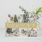Love Peace Joy Gold Band Modern 6 Photo Collage Feestdagenkaart (Staand voorkant)