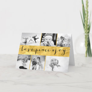 Love Peace Joy Gold Foil Stylish 6 Photo Collage Feestdagen Kaart