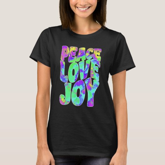 Love Peace Joy Hippie Tie Dye Batik Style T-shirt (Voorkant)