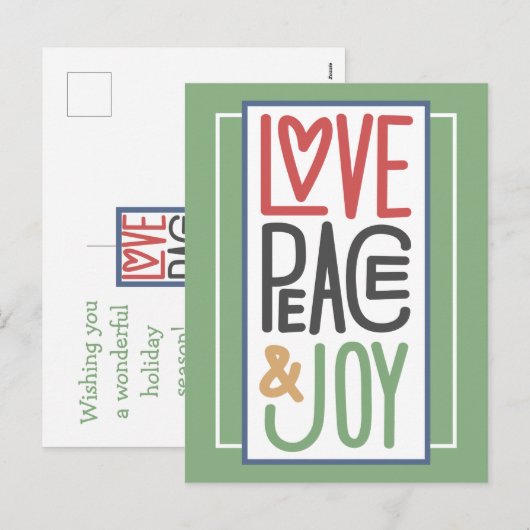 Love Peace & Joy Holiday Briefkaart (Voorkant / Achterkant)