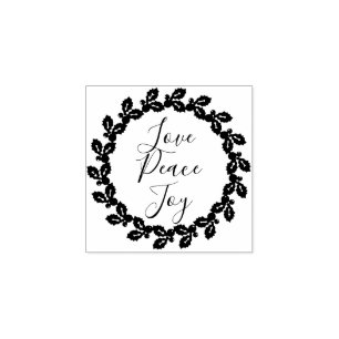 Love Peace Joy Inspirerend Quote Kerstmis Holly Rubberstempel